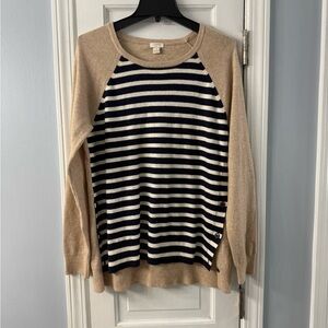 J. Crew Beige and Black Striped High Low Sweater
